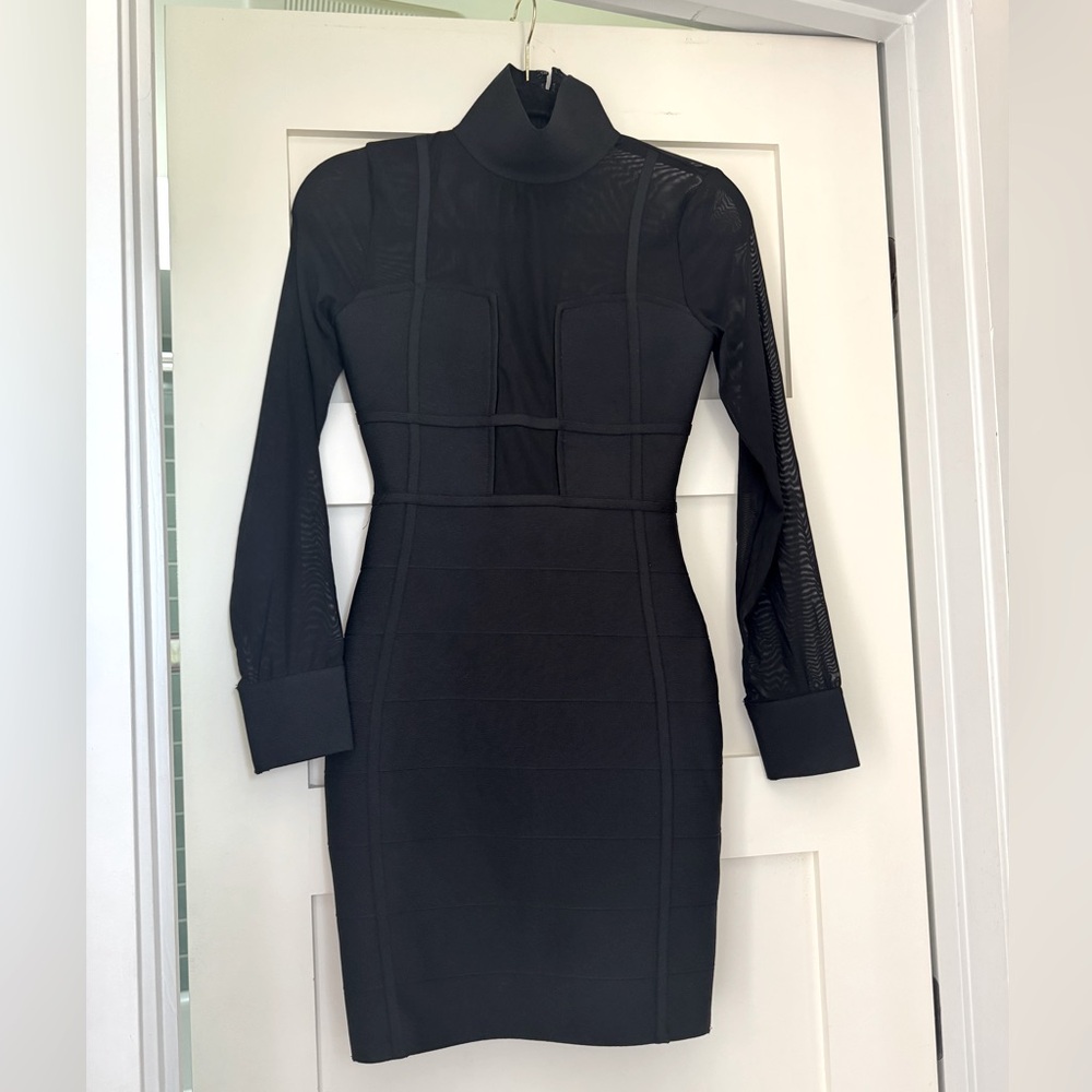 Beautiful Black Long-Sleeve Bodycon Dress with sheer accents - Women’s Size S